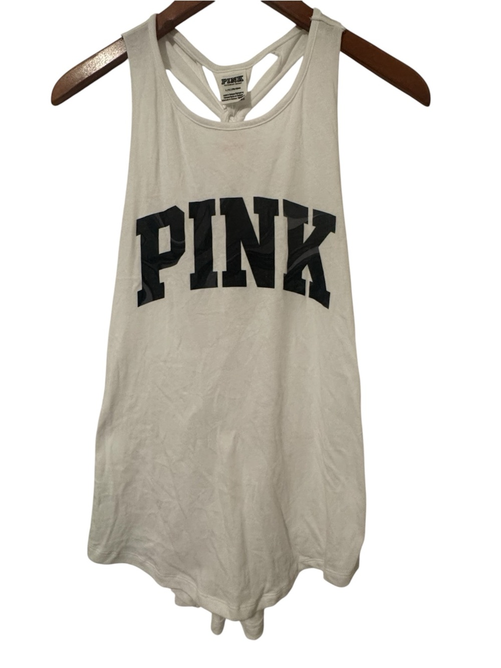 PINK Victoria's Secret White Racerback Tank with Black Logo